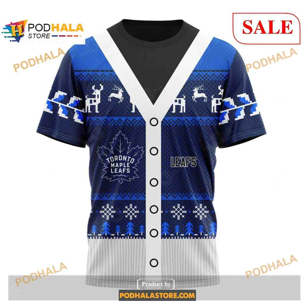 Festive Toronto Maple Leafs AOP Hoodie With Holiday Sweater Design Festive Toronto Maple Leafs AOP Hoodie With Holiday Sweater Design
