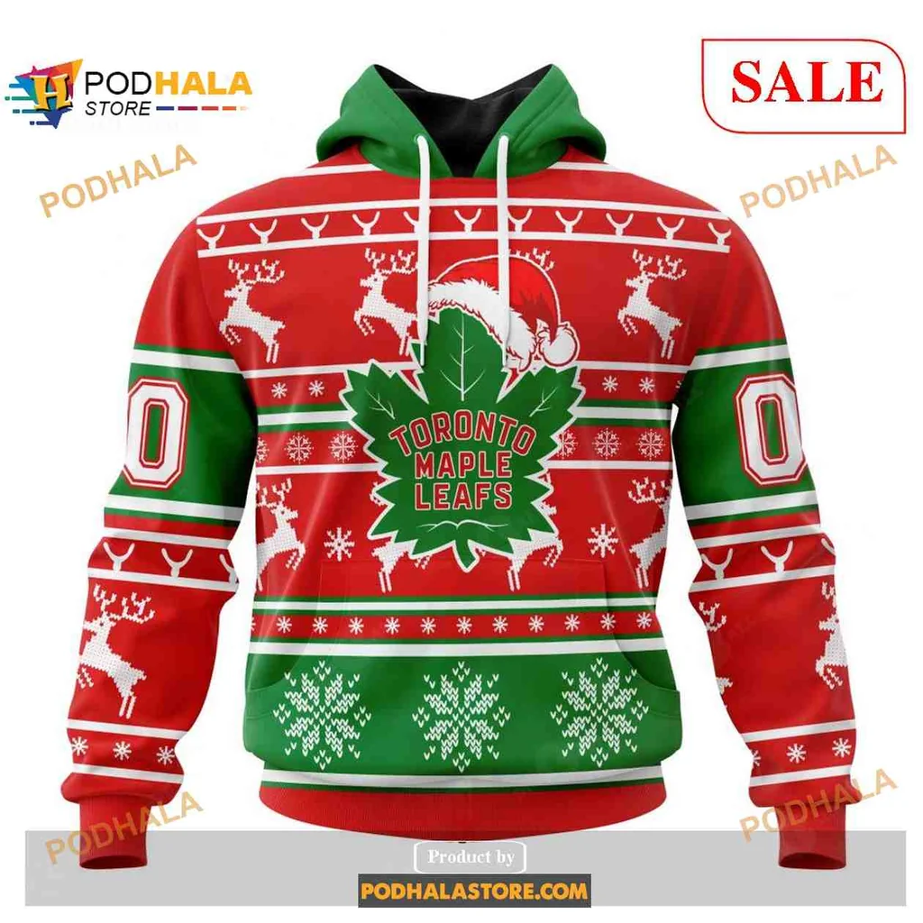 Festive Toronto Maple Leafs 3d Hoodie With Santa Hat And Reindeer Design