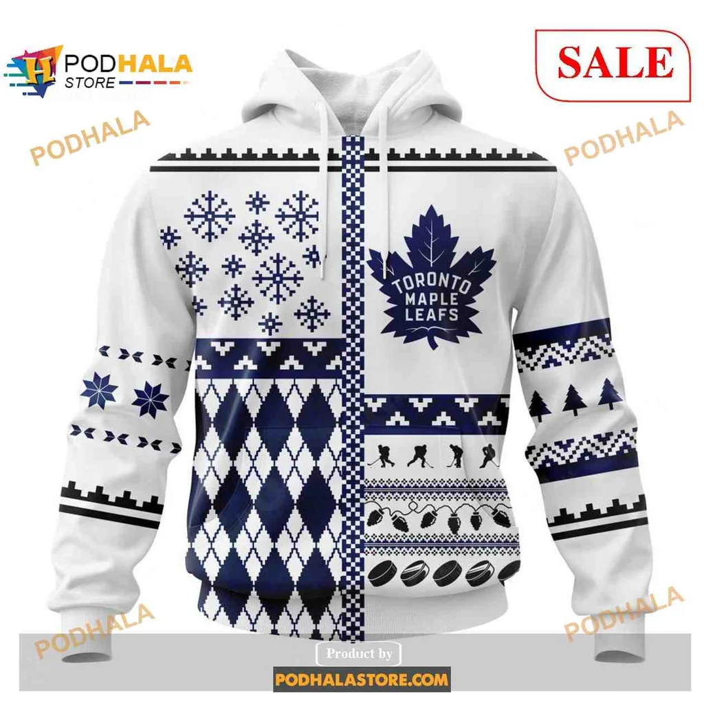 Festive Toronto Maple Leafs 3d Hoodie With Winter Patterns And Team Logo