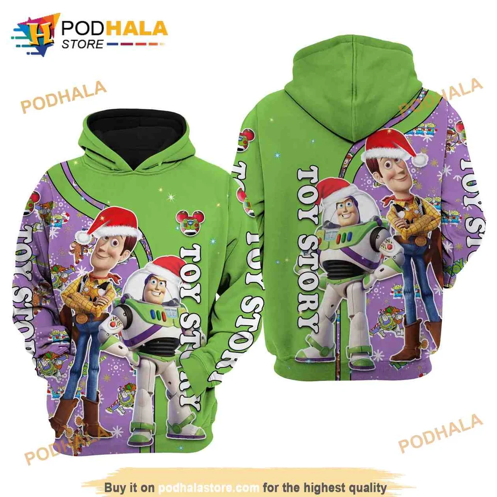 Festive Toy Story 3d Hoodie Featuring Buzz Lightyear And Woody In Santa Hats