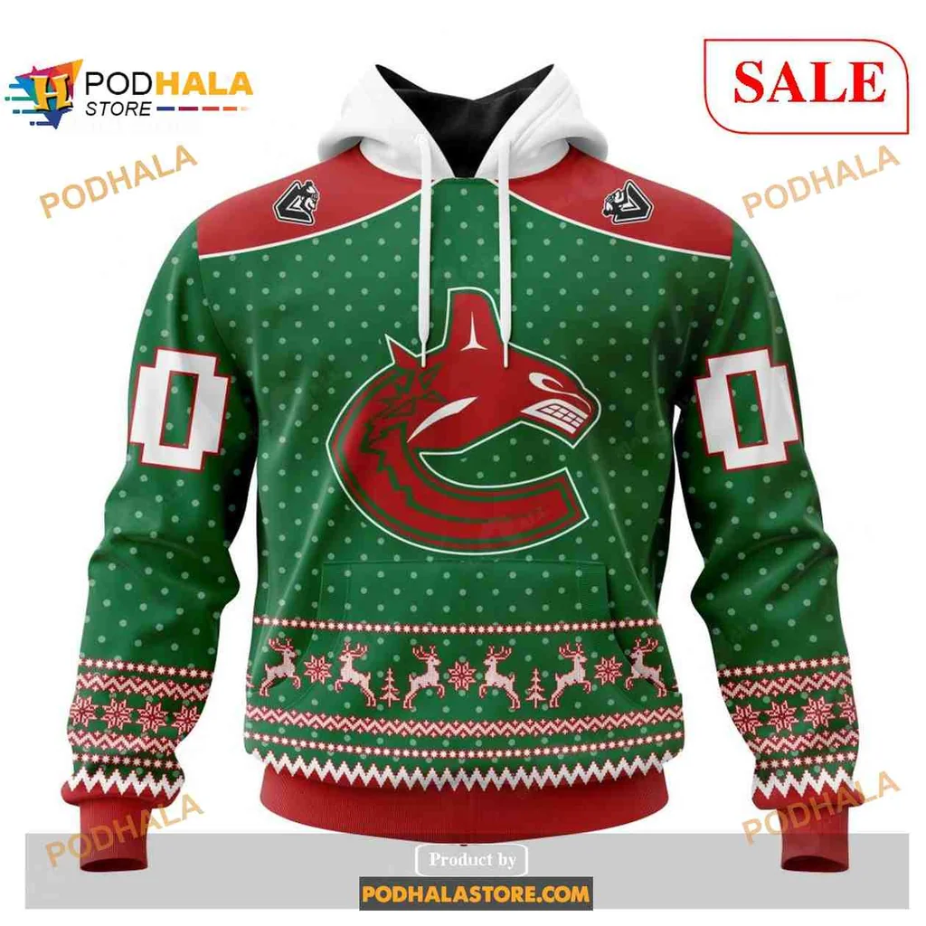 Festive Vancouver Canucks 3d Hoodie With Christmas Polka Dots And Reindeer