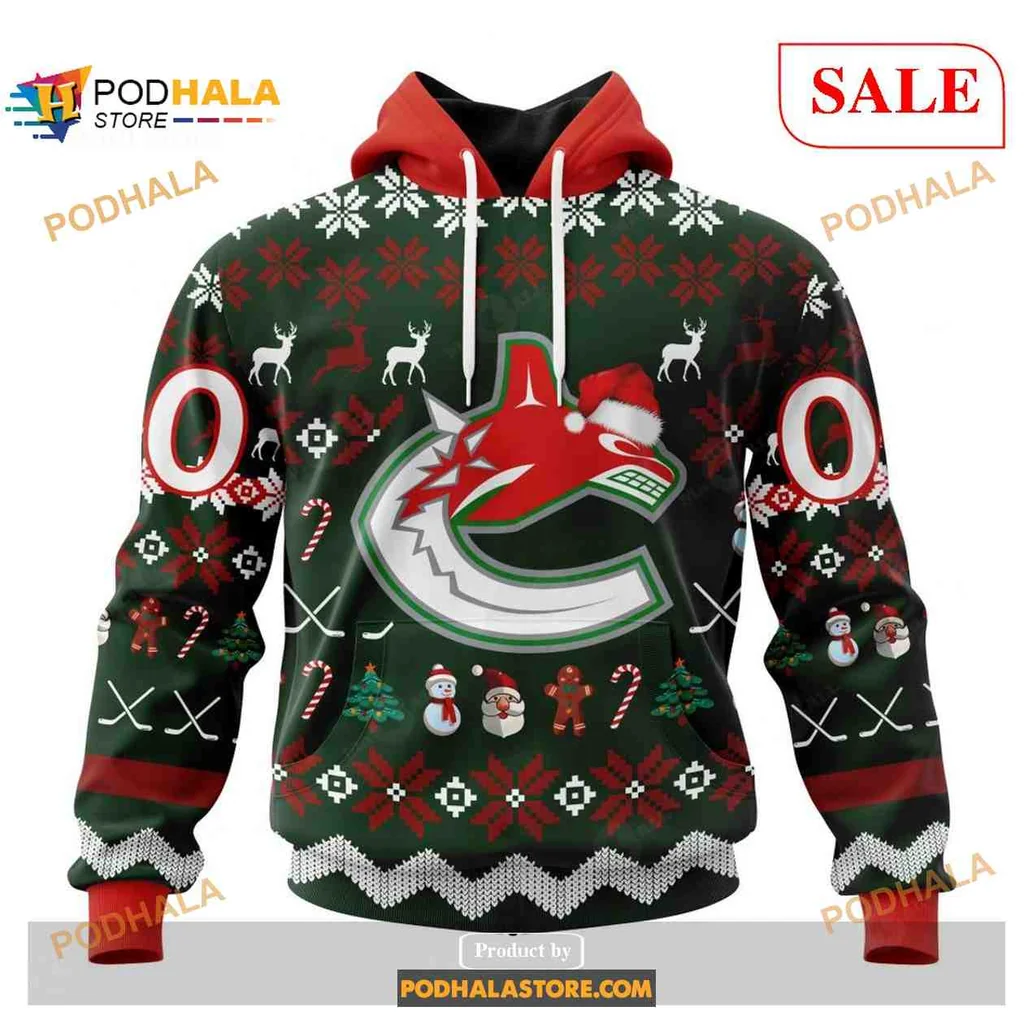 Festive Vancouver Canucks 3d Hoodie With Holiday Graphics And Logo