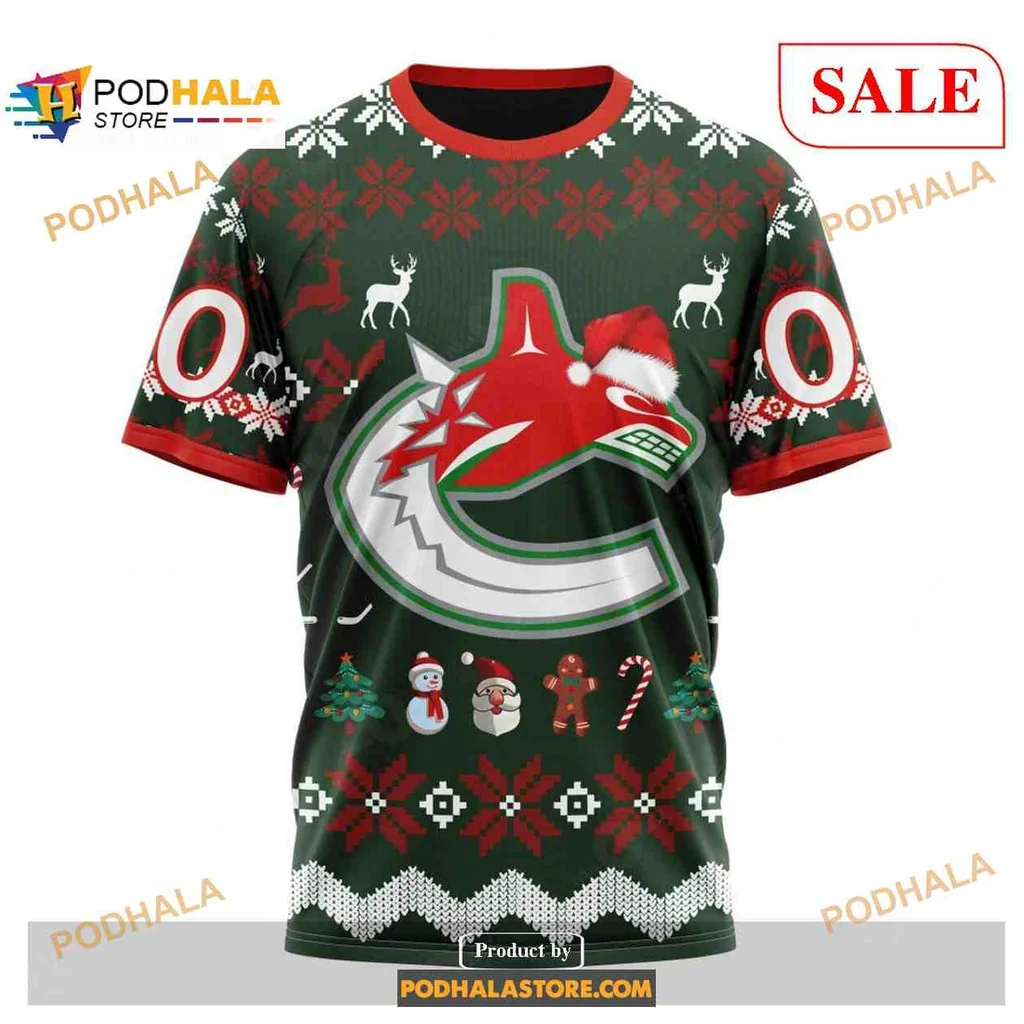 Festive Vancouver Canucks AOP Hoodie With Holiday Graphics And Logo Festive Vancouver Canucks AOP Hoodie With Holiday Graphics And Logo