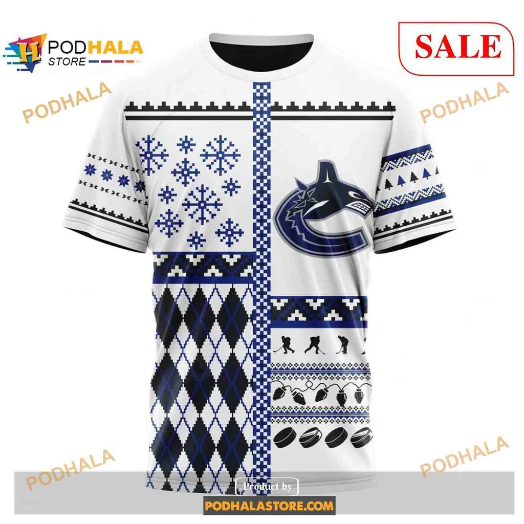 Festive Vancouver Canucks AOP Hoodie With Holiday Snowflakes And Logo Festive Vancouver Canucks AOP Hoodie With Holiday Snowflakes And Logo