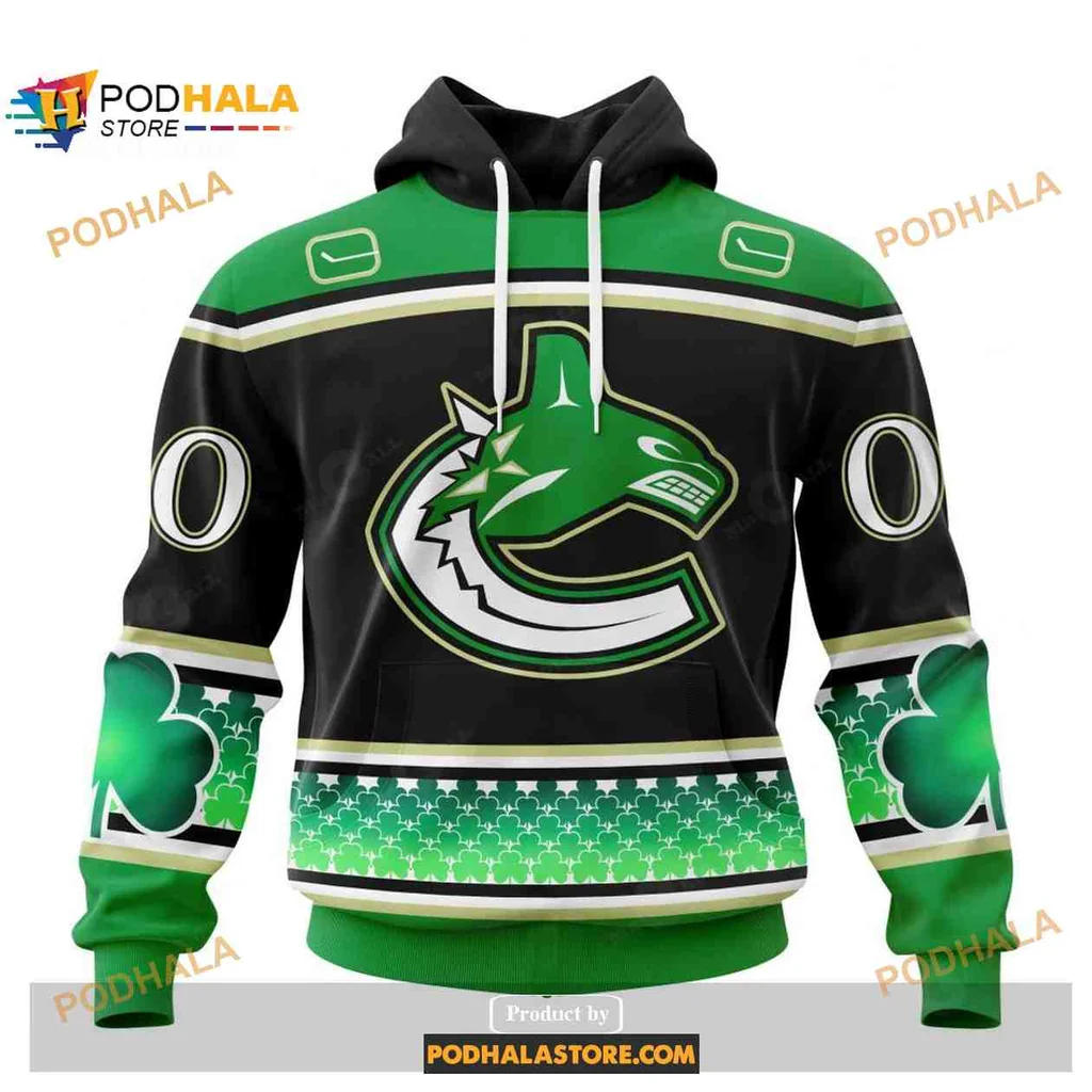 Festive Vancouver Canucks 3d Hoodie With Orca Whale And Shamrock Design