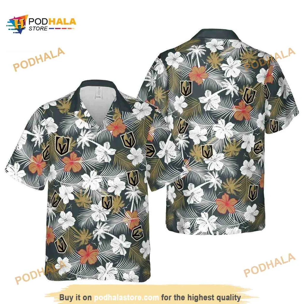 Festive Vegas Golden Knights Hawaiian Shirt With Hibiscus Flower Pattern