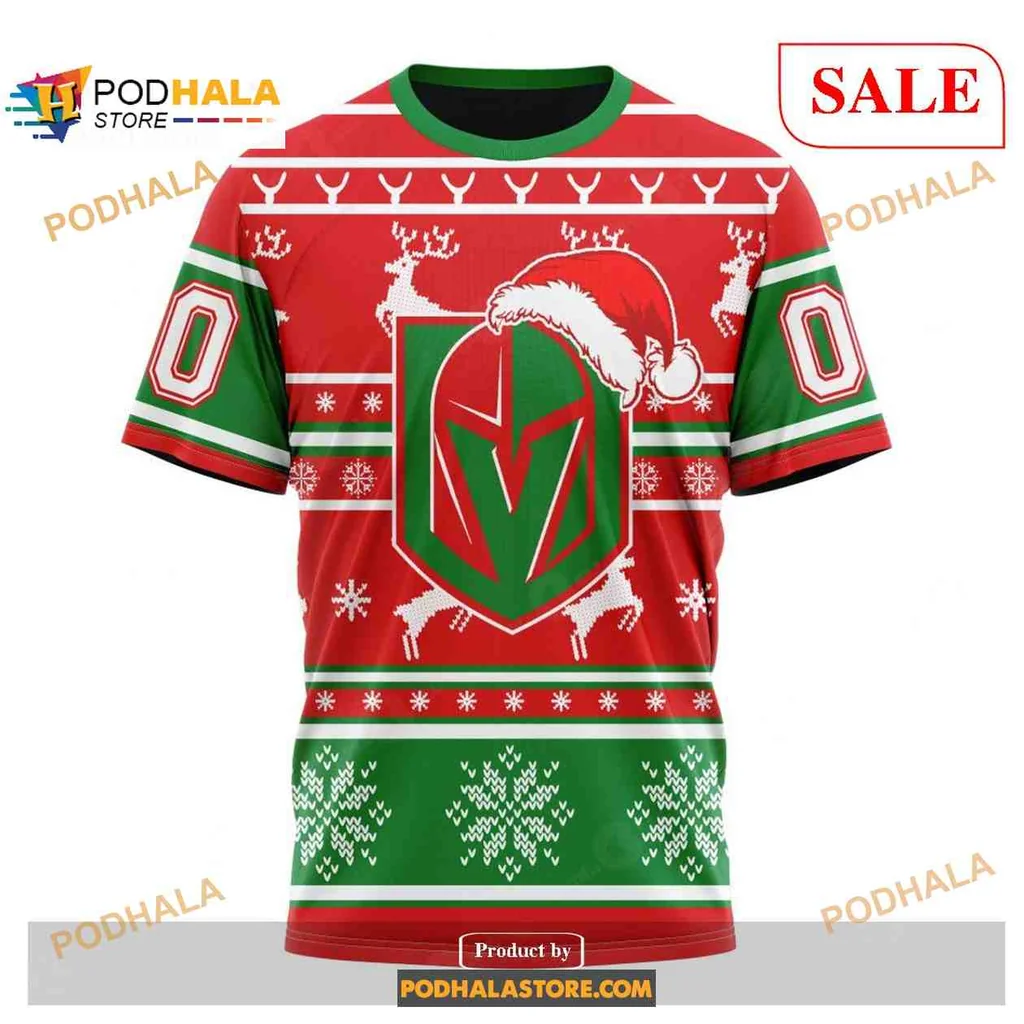 Festive Vegas Golden Knights Hoodie With Christmas Design And Reindeer - View 2 Festive Vegas Golden Knights Hoodie With Christmas Design And Reindeer - View 2