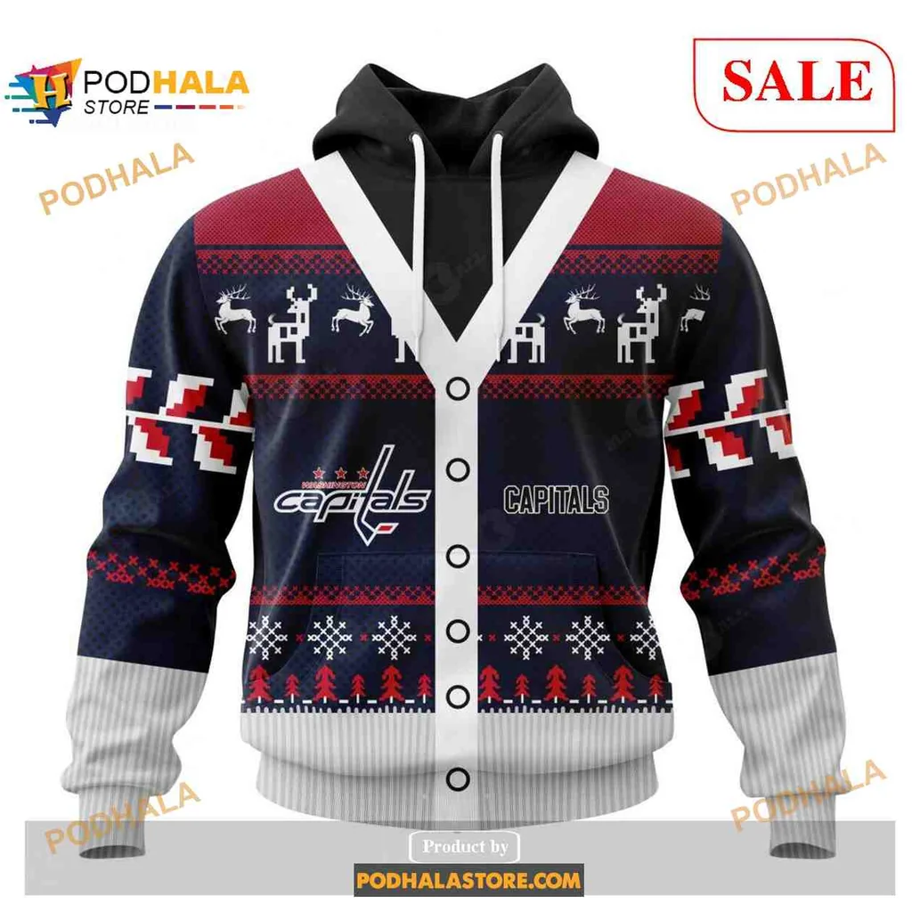 Festive Washington Capitals 3d Hoodie With Christmas Design Elements