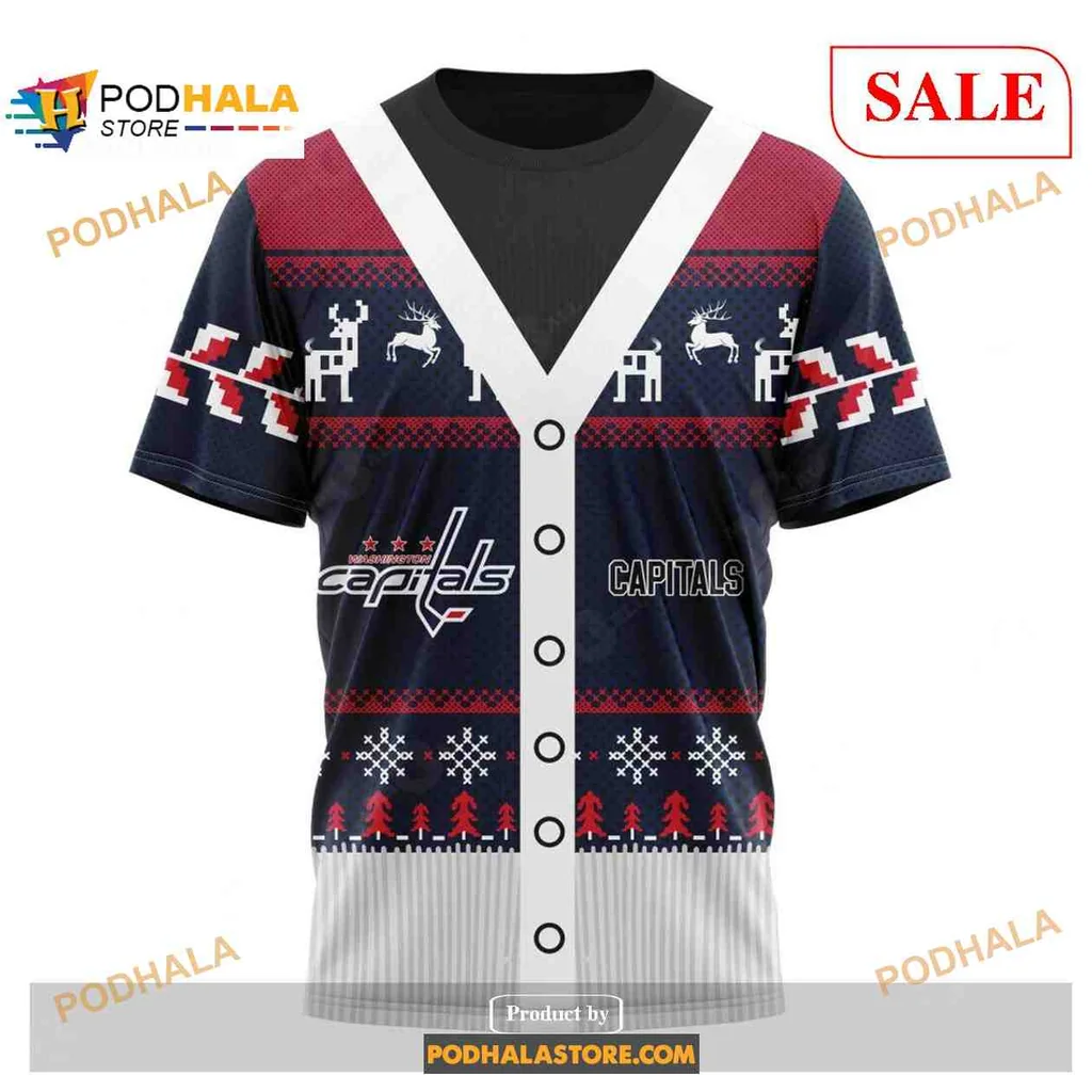 Festive Washington Capitals AOP Hoodie With Christmas Design Elements Festive Washington Capitals AOP Hoodie With Christmas Design Elements