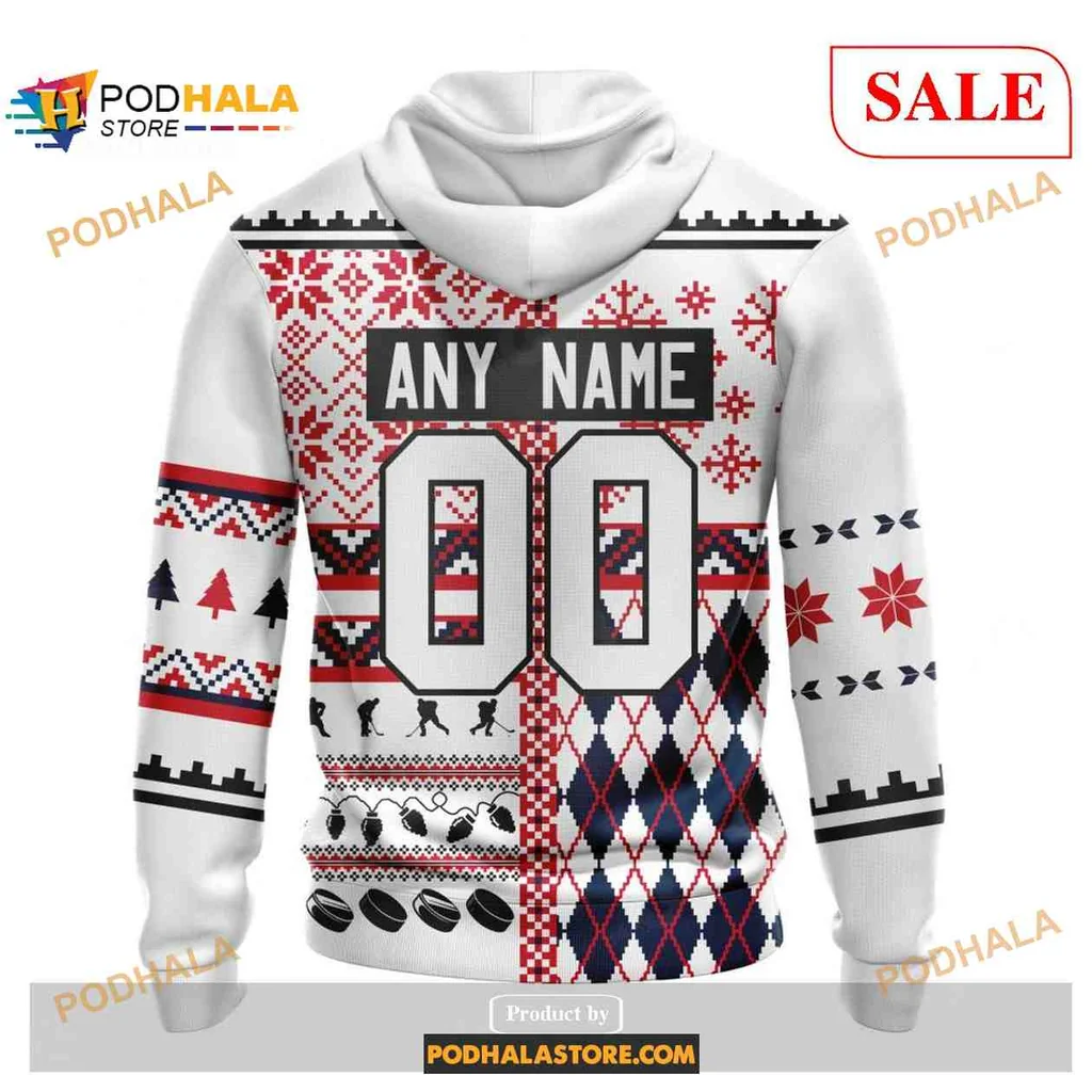 Festive Washington Capitals Christmas Hoodie With Holiday Patterns And Hockey Symbols - View 1 Festive Washington Capitals Christmas Hoodie With Holiday Patterns And Hockey Symbols - View 1