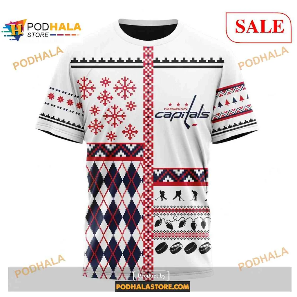 Festive Washington Capitals Christmas Hoodie With Holiday Patterns And Hockey Symbols - View 2 Festive Washington Capitals Christmas Hoodie With Holiday Patterns And Hockey Symbols - View 2