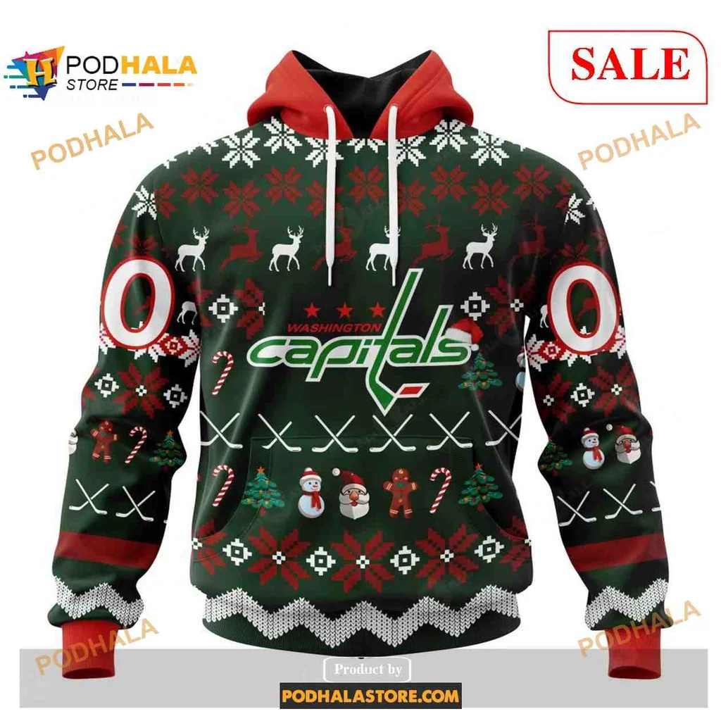 Festive Washington Capitals Holiday Hoodie With Christmas Motifs