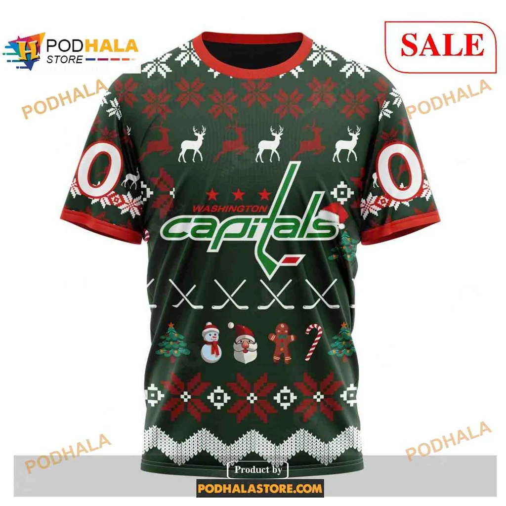 Festive Washington Capitals Holiday Hoodie With Christmas Motifs - View 2 Festive Washington Capitals Holiday Hoodie With Christmas Motifs - View 2