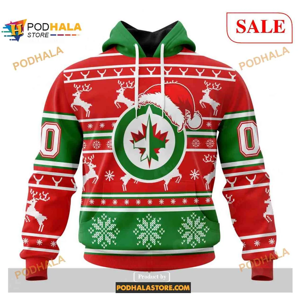 Festive Winnipeg Jets 3d Hoodie With Christmas Design And Canadian Flag