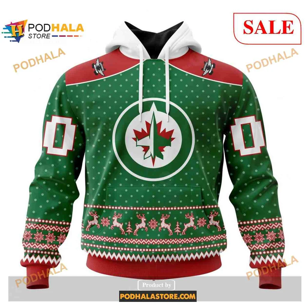 Festive Winnipeg Jets 3d Hoodie With Christmas Maple Leaf Design