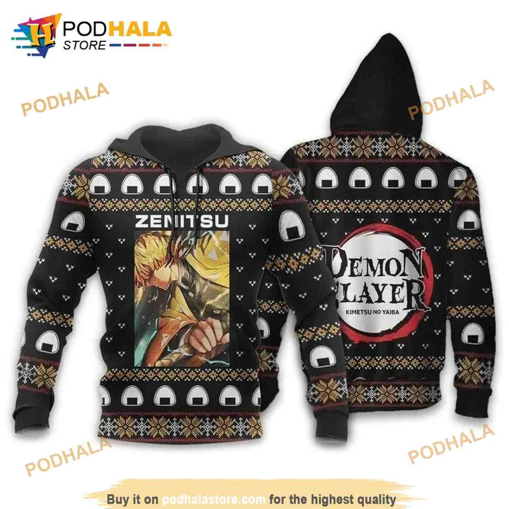 Festive Zenitsu Agatsuma 3d Hoodie With Christmas Patterns