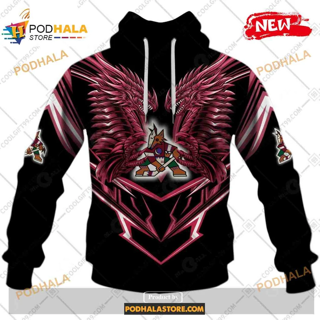 Fierce Arizona Coyotes Dragon 3d Hoodie With Cartoon Coyote Design