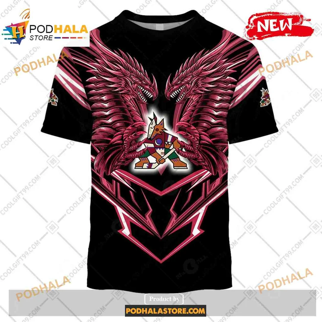 Fierce Arizona Coyotes Dragon All Over Print Hoodie With Cartoon Coyote Design Fierce Arizona Coyotes Dragon All Over Print Hoodie With Cartoon Coyote Design