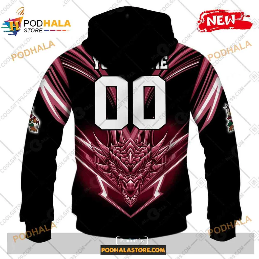 Fierce Arizona Coyotes Dragon AOP Hoodie With Cartoon Coyote Design Fierce Arizona Coyotes Dragon AOP Hoodie With Cartoon Coyote Design