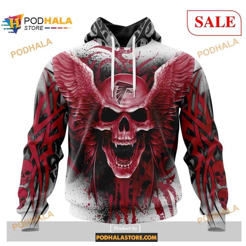 Fierce Atlanta Falcons Skull 3d Hoodie With Bold Red Wings Design