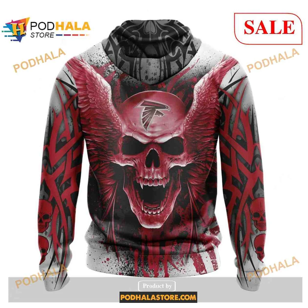 Fierce Atlanta Falcons Skull All Over Print Hoodie With Bold Red Wings Design Fierce Atlanta Falcons Skull All Over Print Hoodie With Bold Red Wings Design