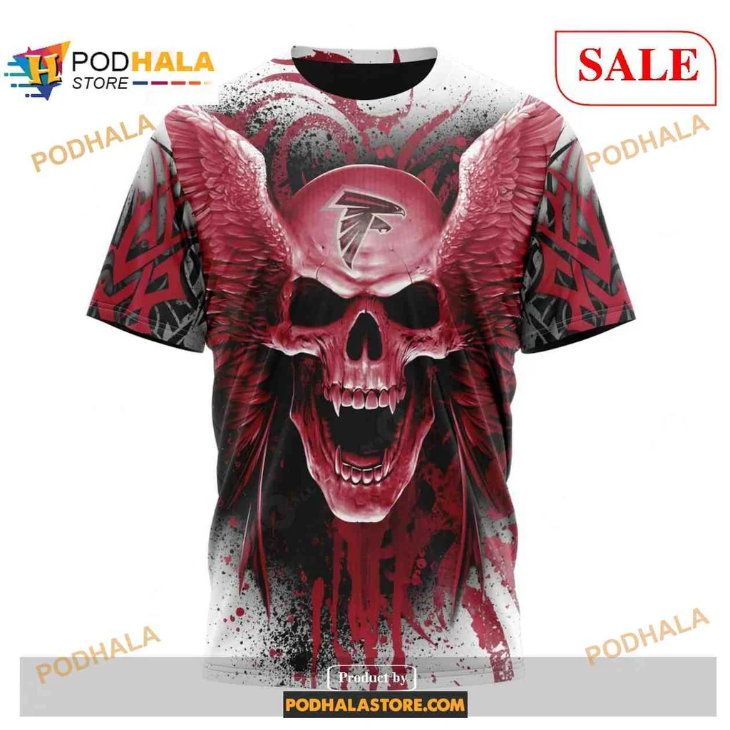 Fierce Atlanta Falcons Skull AOP Hoodie With Bold Red Wings Design Fierce Atlanta Falcons Skull AOP Hoodie With Bold Red Wings Design