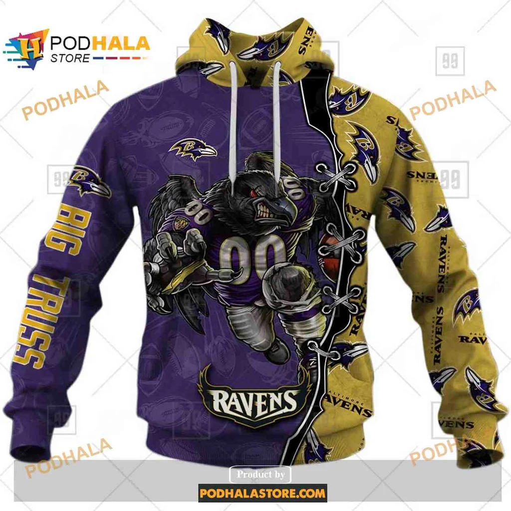 Fierce Baltimore Ravens 3d Hoodie Featuring Dynamic Football Player Design