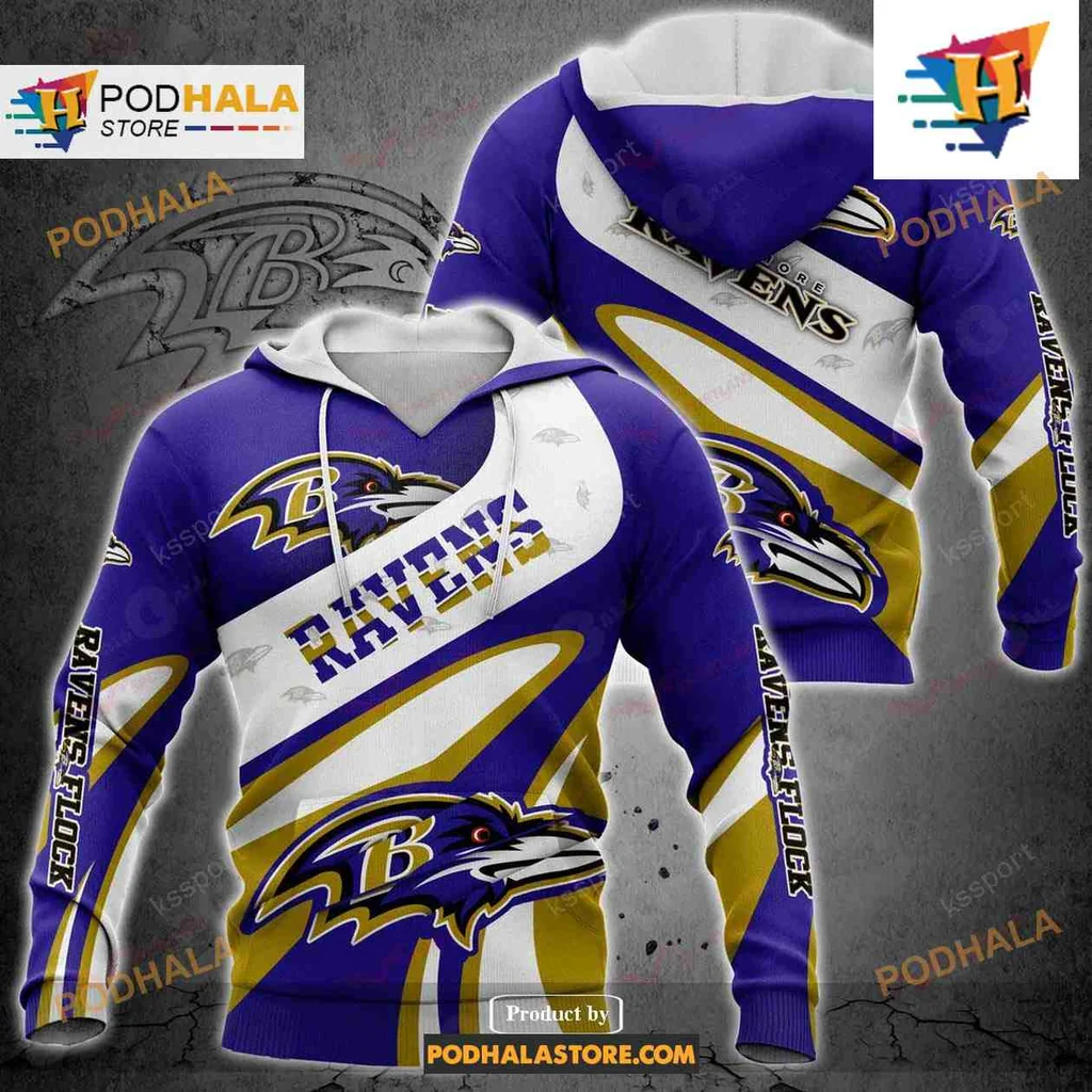 Fierce Baltimore Ravens 3d Hoodie With Bold Logo And Ravens Flock Design
