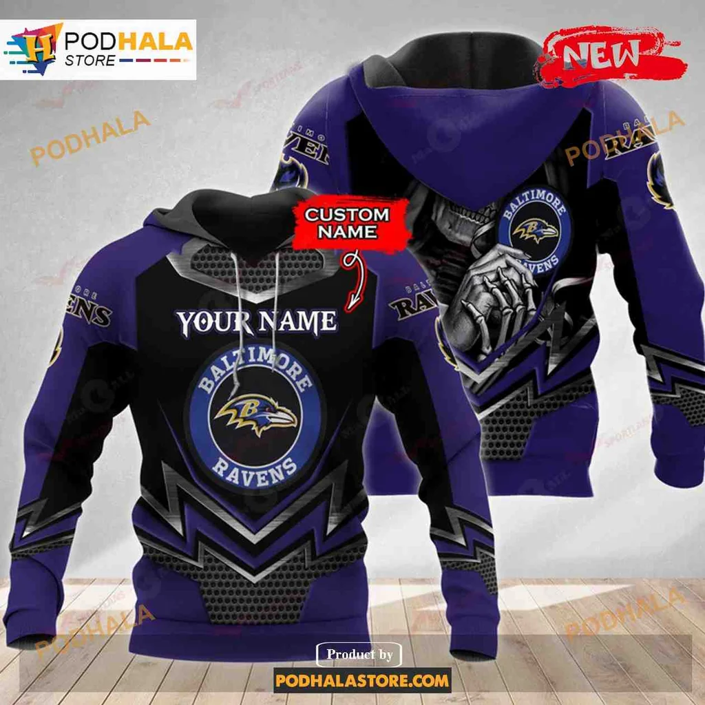 Fierce Baltimore Ravens Skull 3d Hoodie With Gripping Football Design