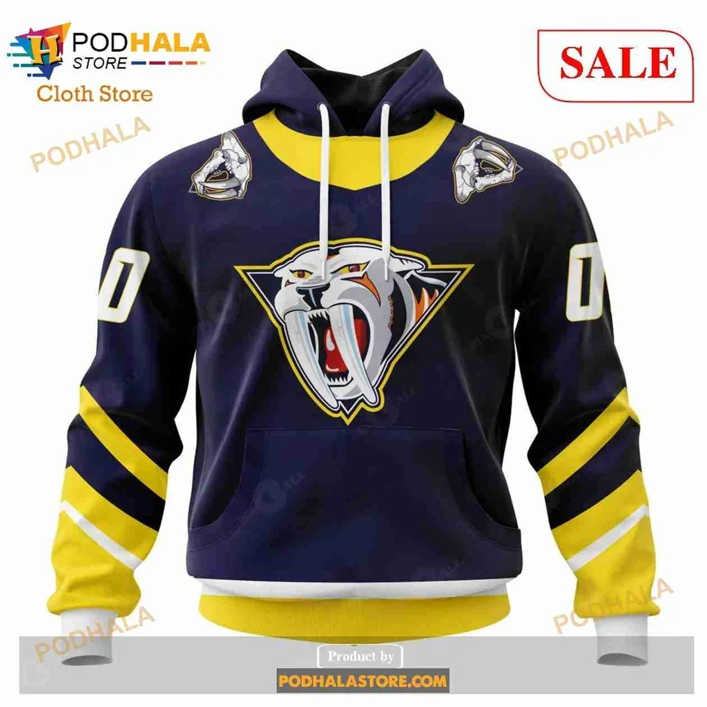 Fierce Bear Nashville Predators 3d Hoodie With Yellow Stripes And Custom Sleeves