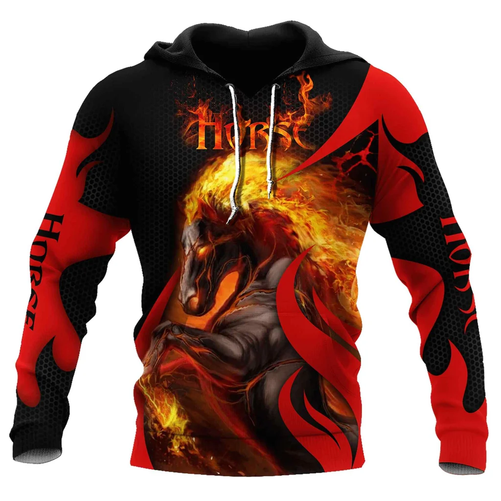 Fierce Black Horse Flames 3d Hoodie Featuring Intense Graphic Design