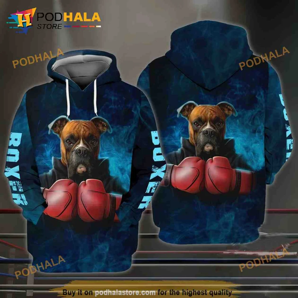 Fierce Boxer Dog 3d Hoodie With Red Boxing Gloves And Dynamic Background