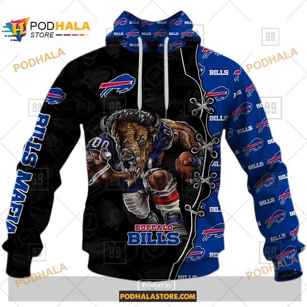 Fierce Buffalo Bills 3d Hoodie Featuring Dynamic Charging Buffalo Design