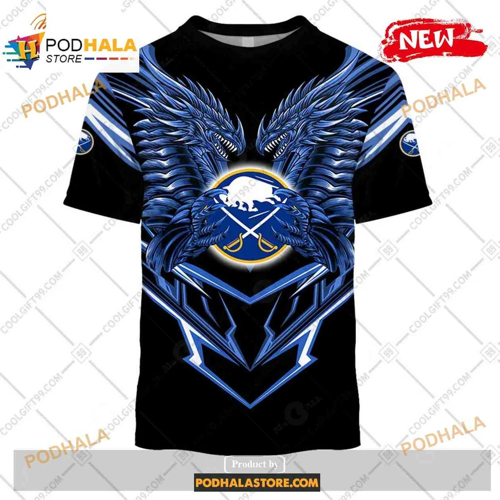 Fierce Buffalo Sabres Dragon All Over Print Hoodie With Striking Blue And Silver Design Fierce Buffalo Sabres Dragon All Over Print Hoodie With Striking Blue And Silver Design