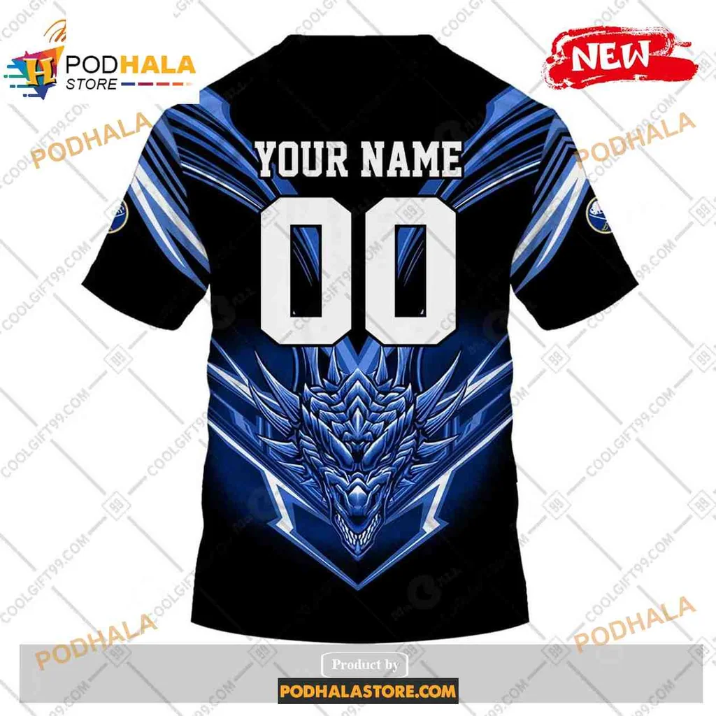 Fierce Buffalo Sabres Dragon 3D Print Hoodie With Striking Blue And Silver Design Fierce Buffalo Sabres Dragon 3D Print Hoodie With Striking Blue And Silver Design