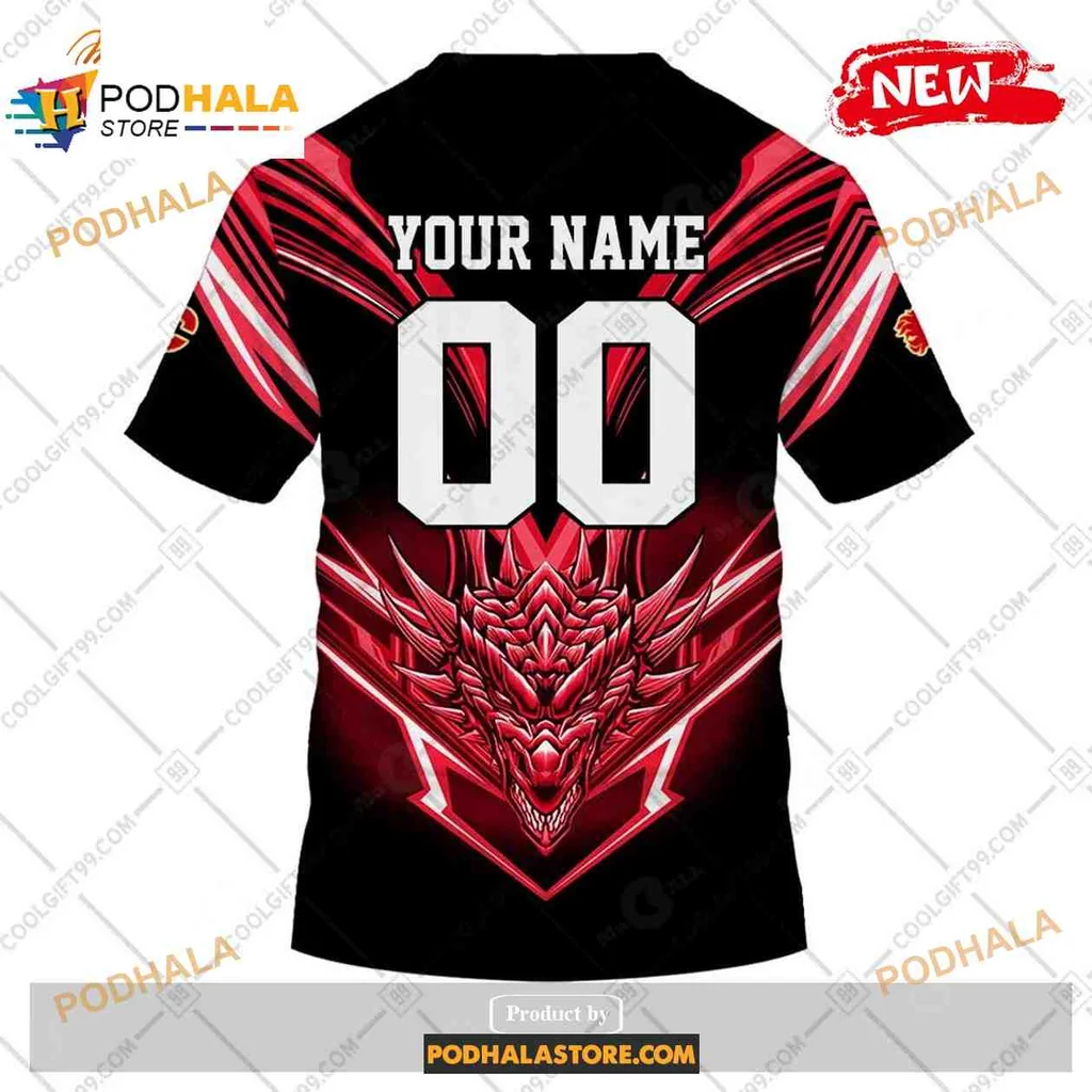 Fierce Calgary Flames Dragon 3d Hoodie, Bold Red And Black Design
