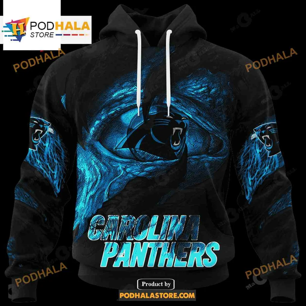 Fierce Carolina Panthers 3d Hoodie With Striking Panther Face And Glowing Eyes