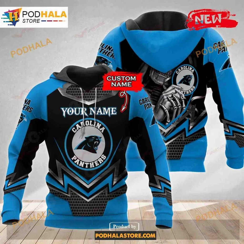 Fierce Carolina Panthers Skull 3d Hoodie With Custom Name Area
