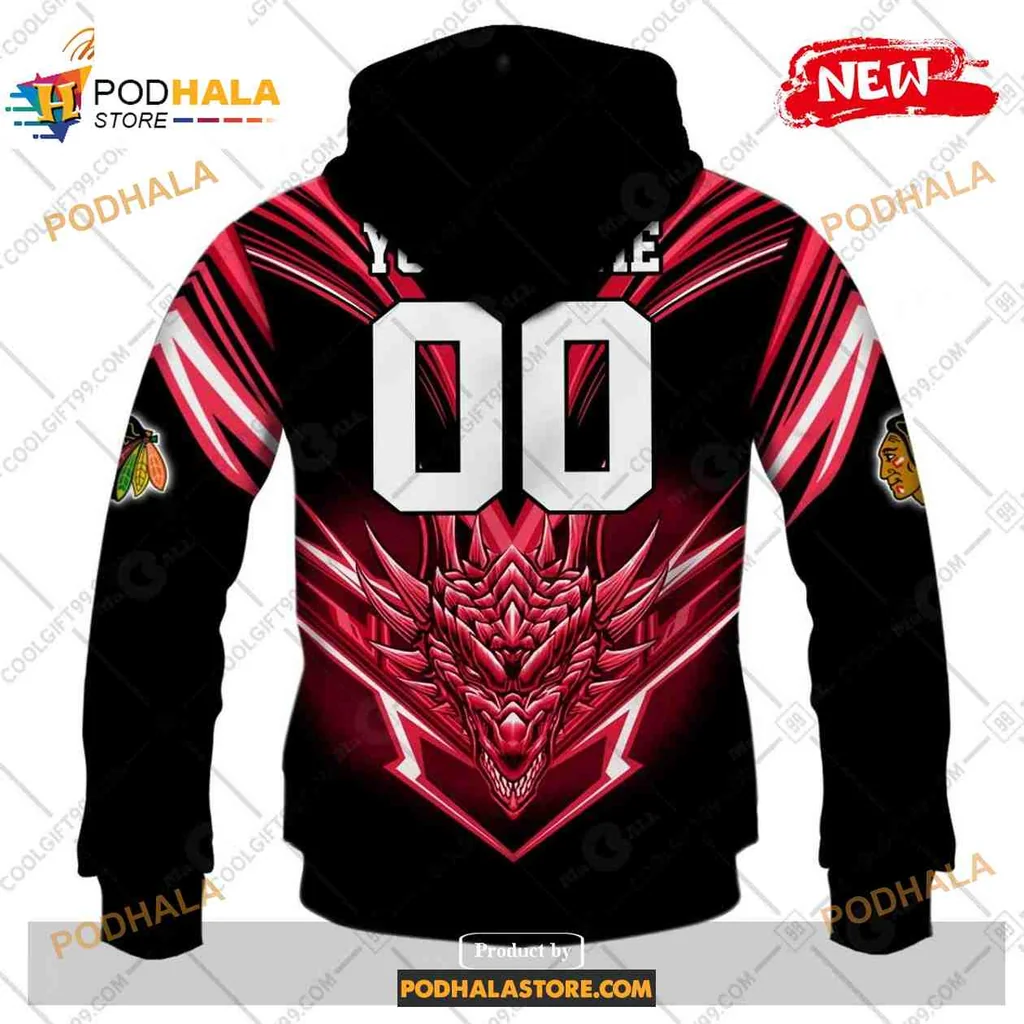 Fierce Chicago Blackhawks Dragon AOP Hoodie With Intricate Design Fierce Chicago Blackhawks Dragon AOP Hoodie With Intricate Design