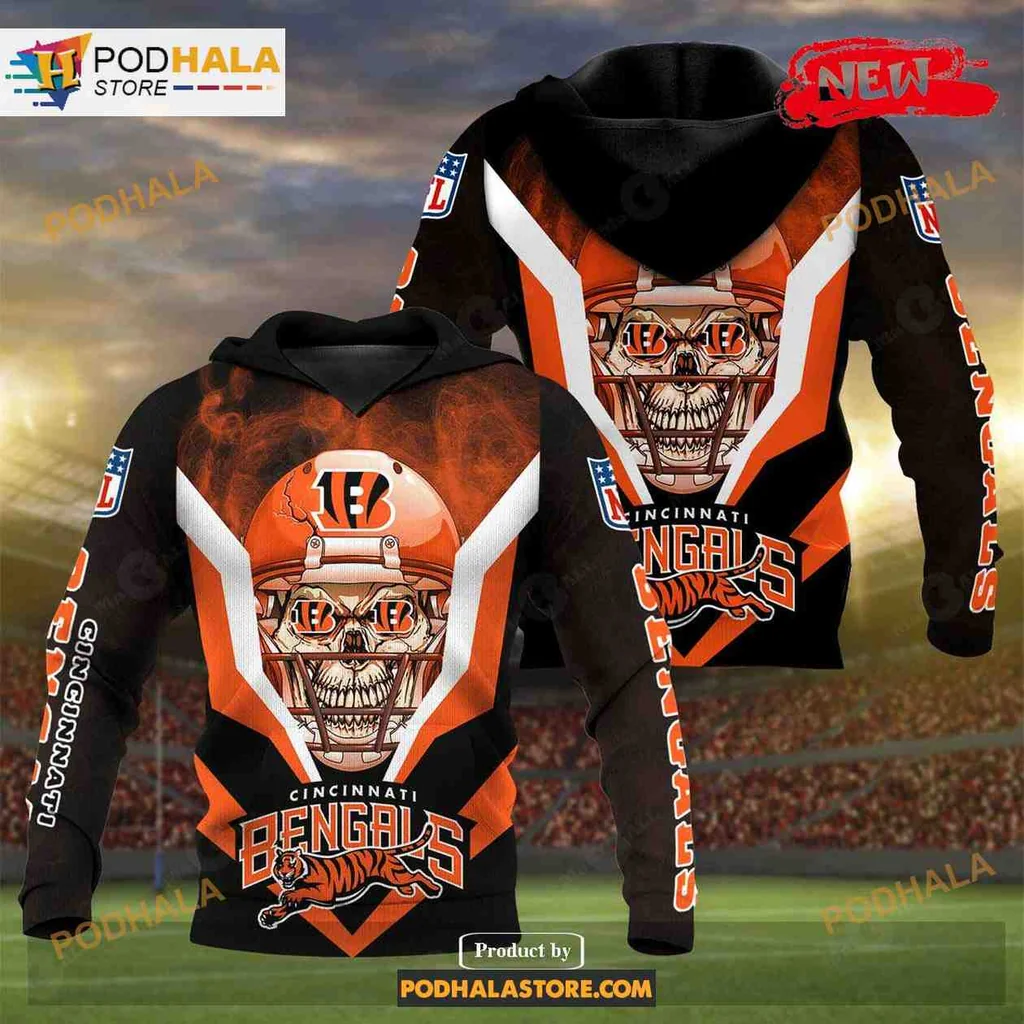 Fierce Cincinnati Bengals Skull 3d Hoodie With Bold Team Colors