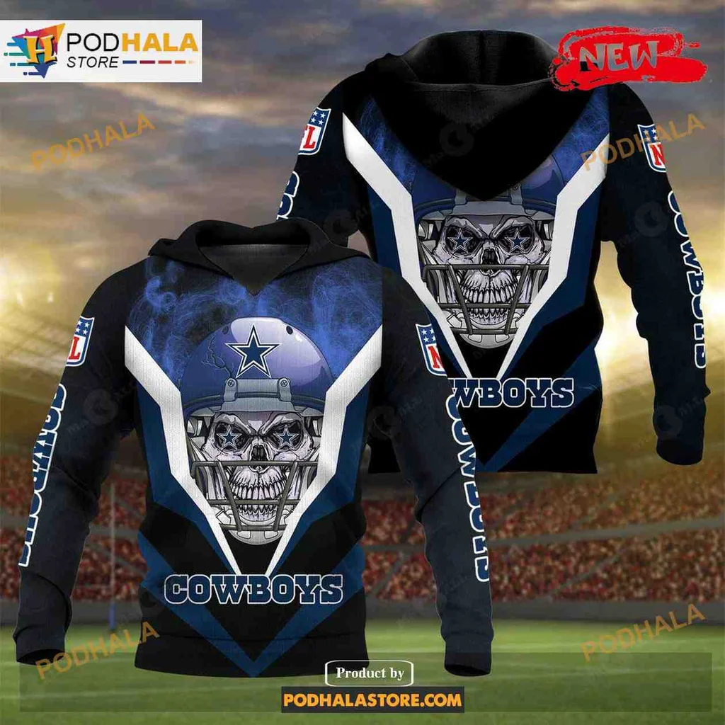 Fierce Dallas Cowboys Skull 3d Hoodie With Bold Football Helmet Design