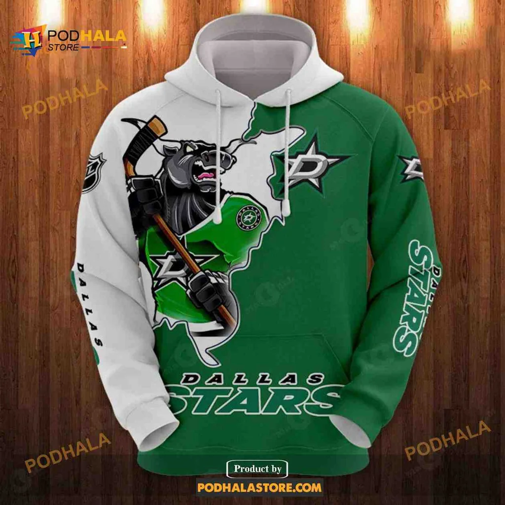 Fierce Dallas Stars Panther 3d Hoodie With Hockey Stick Design