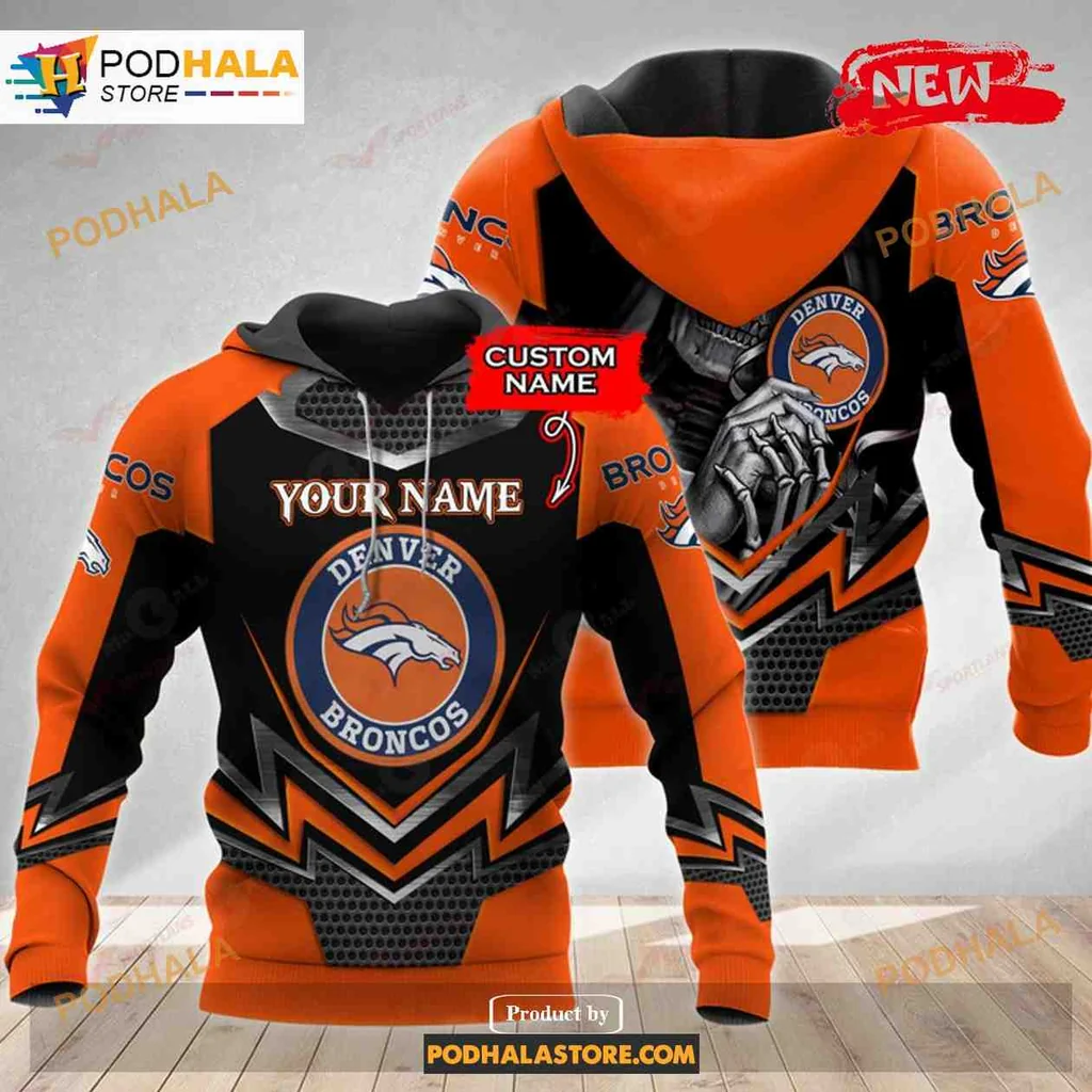Fierce Denver Broncos Skull Hoodie Featuring Bold Team Colors And Design