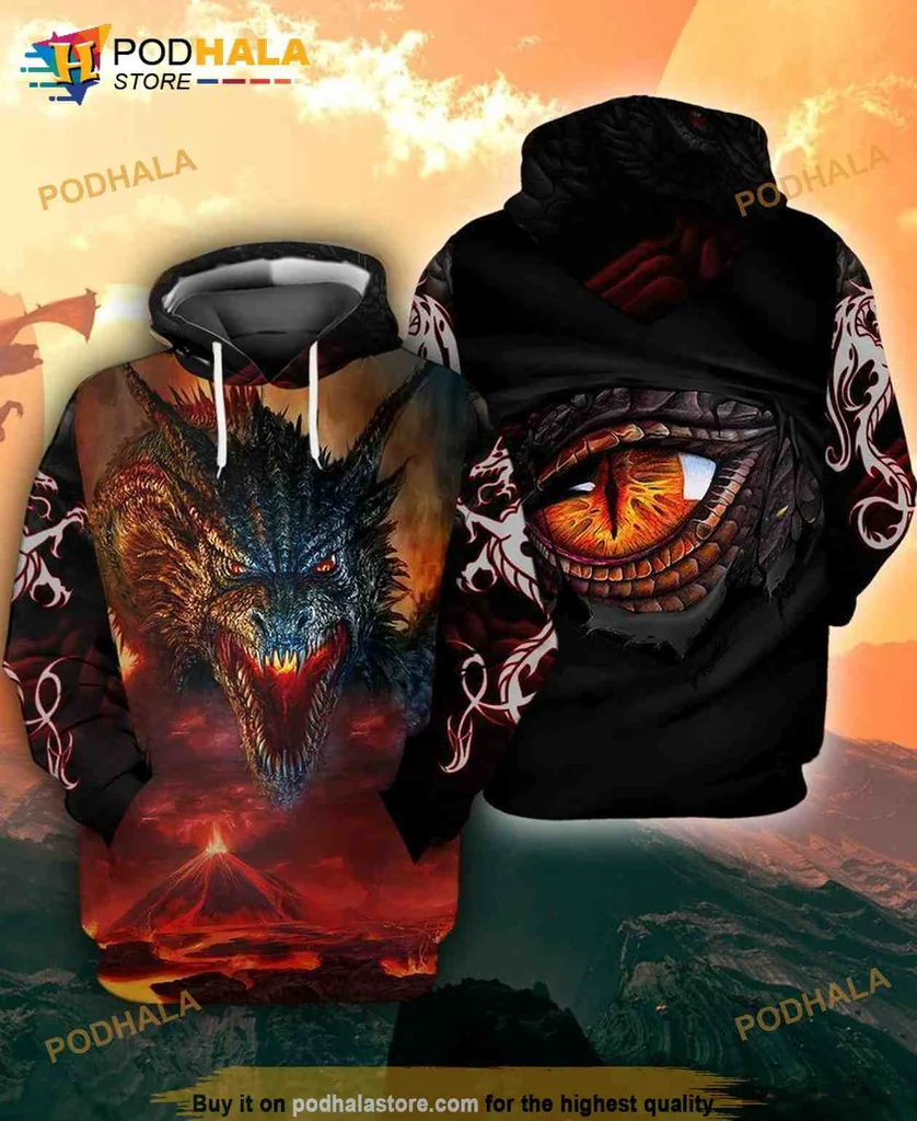 Fierce Dragon Art 3d Hoodie With Intricate Scales And Fiery Background