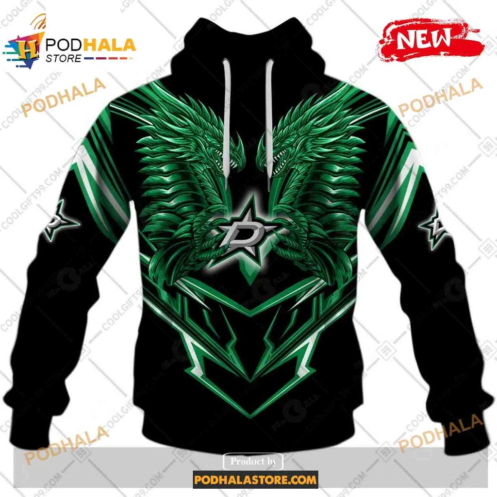Fierce Dragon Dallas Stars 3d Hoodie With Striking Green Dragon Design