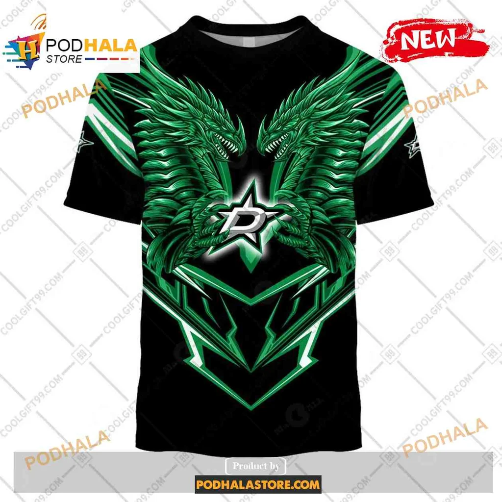 Fierce Dragon Dallas Stars All Over Print Hoodie With Striking Green Dragon Design Fierce Dragon Dallas Stars All Over Print Hoodie With Striking Green Dragon Design