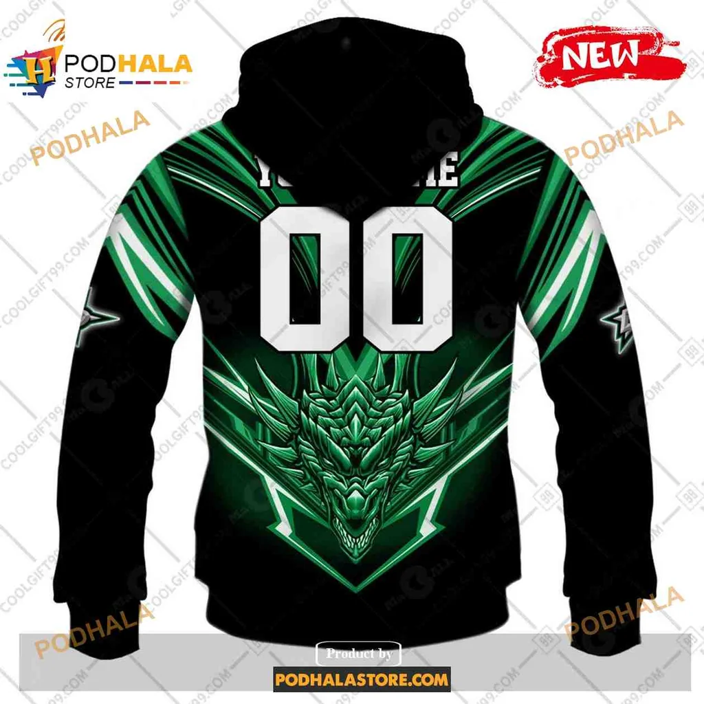 Fierce Dragon Dallas Stars AOP Hoodie With Striking Green Dragon Design Fierce Dragon Dallas Stars AOP Hoodie With Striking Green Dragon Design