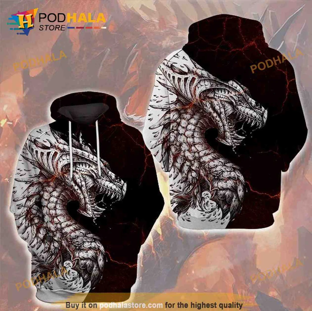 Fierce Fire Dragon 3d Hoodie With Intricate Flame Design