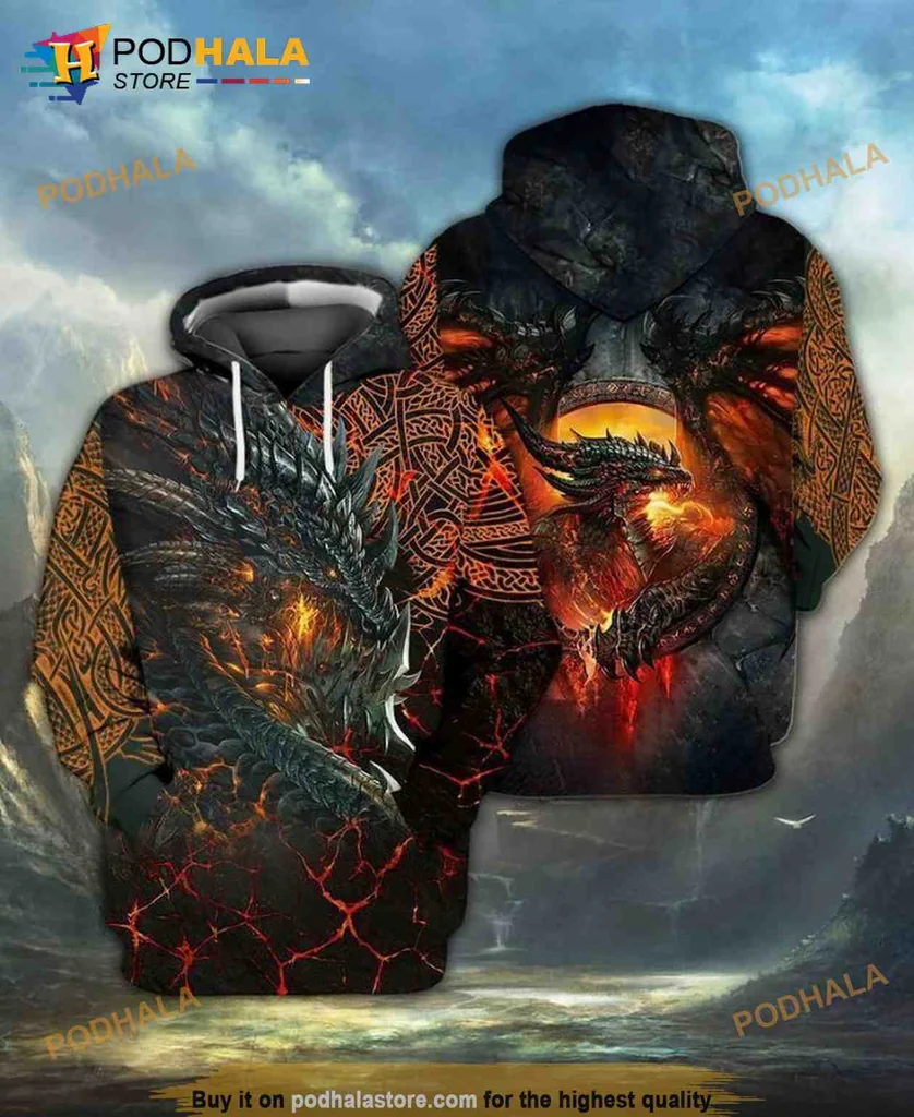Fierce Fire Dragon 3d Hoodie With Intricate Scales And Fiery Details