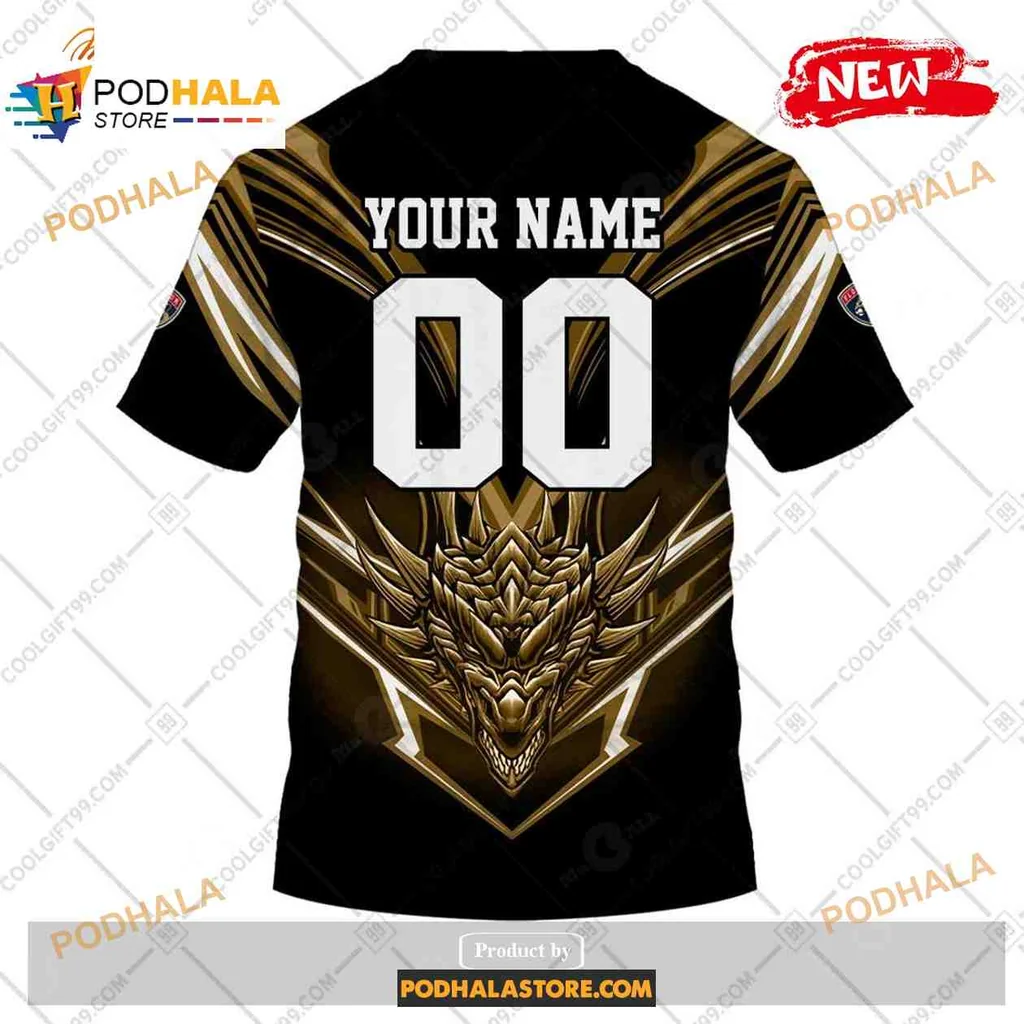 Fierce Florida Panthers Dragon 3D Print Hoodie With Bold Golden Wings Fierce Florida Panthers Dragon 3D Print Hoodie With Bold Golden Wings